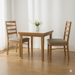 Conj Mesa Extensiva Oasis 80/160 cm Mad Maciça Tampo MDF c/Vidro